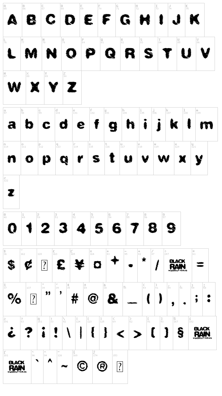 Black Rain font map